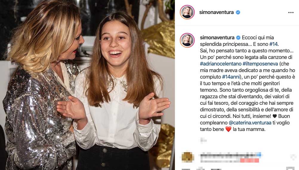 Gli auguri di Simona Ventura alla figlia Caterina