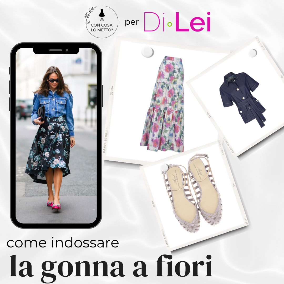 collage con idee di look per gonna lunga a fiori