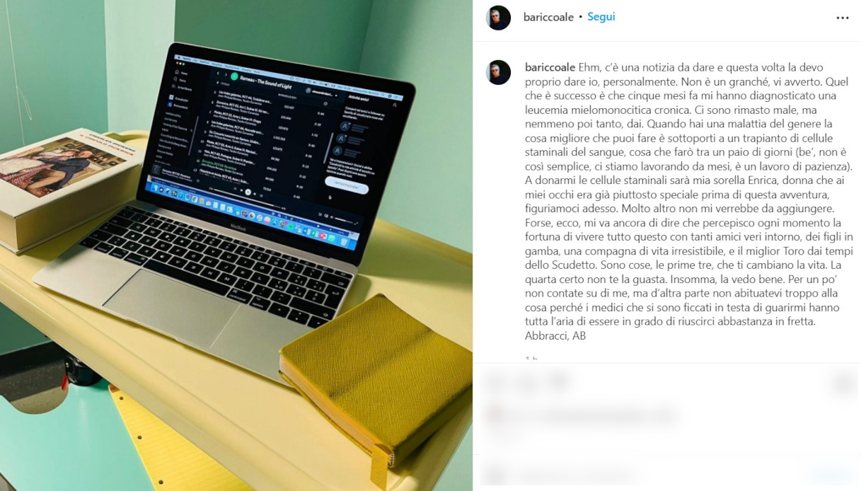 Alessandro Baricco il post su Instagram