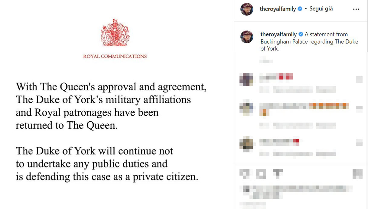 Il comunicato di Buckingham Palace