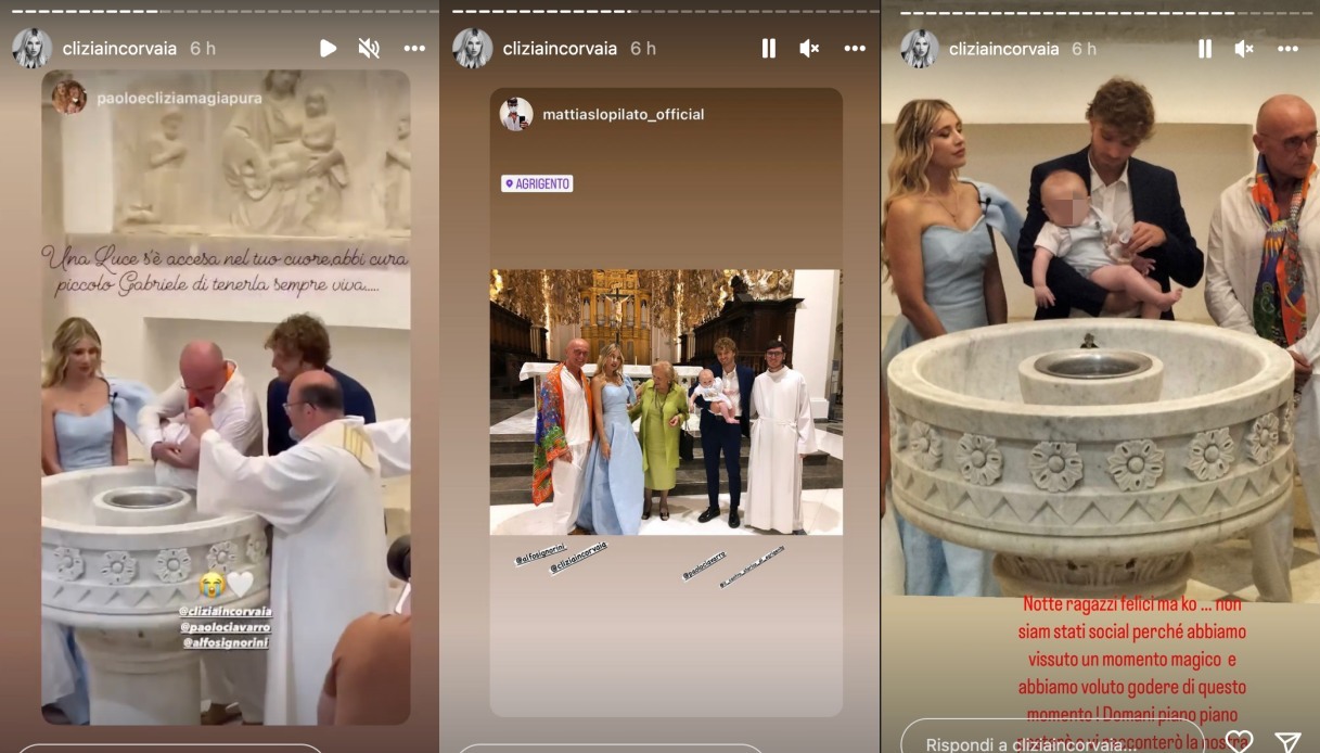 Clizia Incorvaia e Paolo Ciavarro battezzano il figlio Gabriele