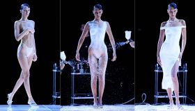 Bella Hadid, l’incredibile spray che diventa abito (Coperni) alla PFW