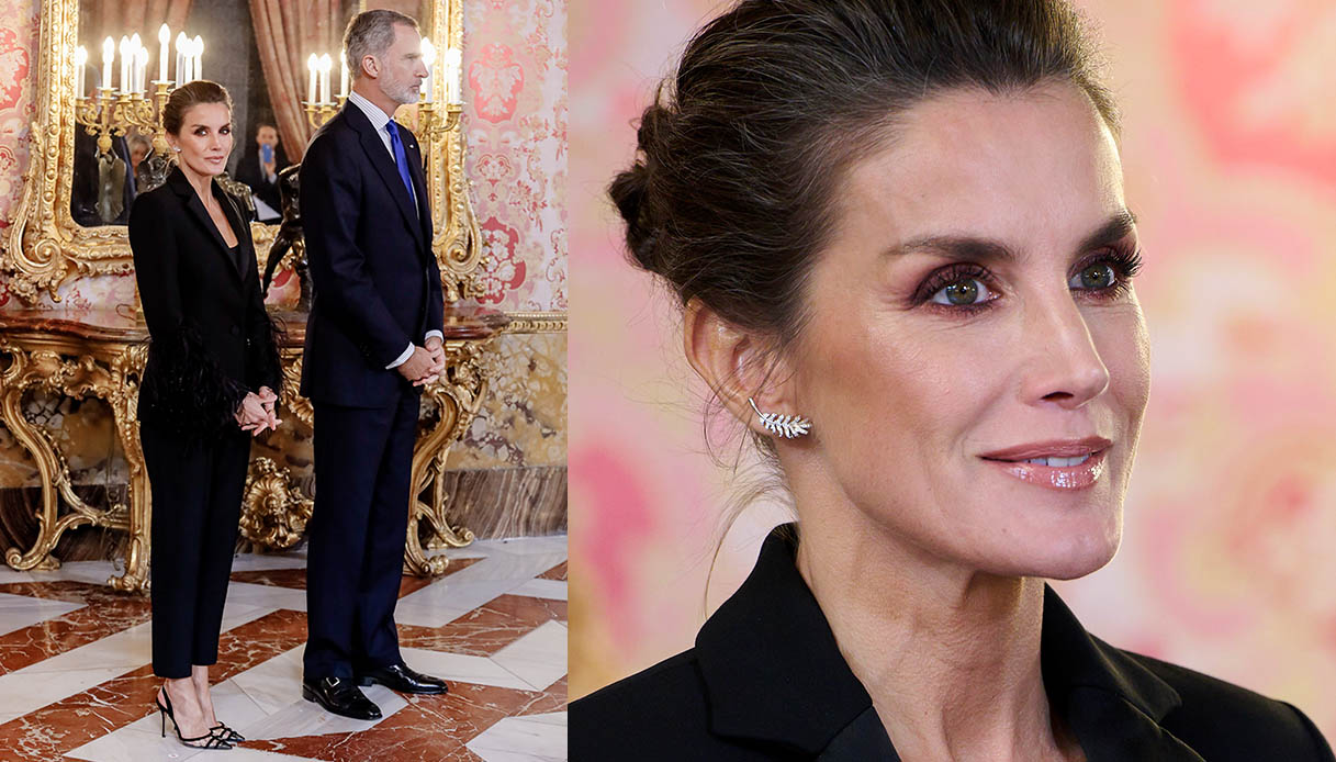 Il completo total black di Letizia di Spagna
