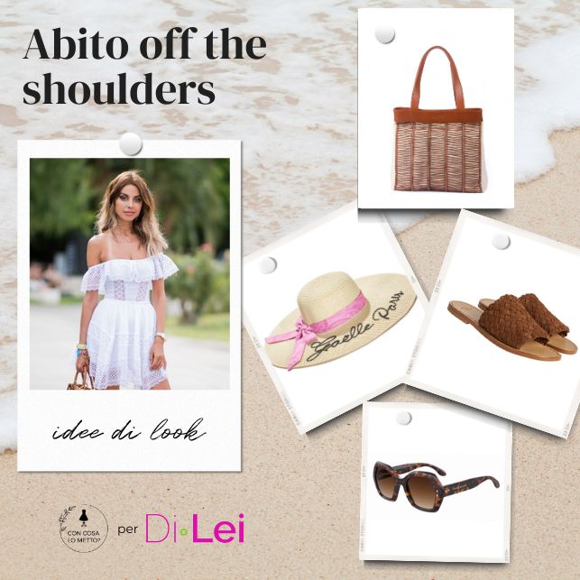 collage con capi per abbinare un abito off the shoulder