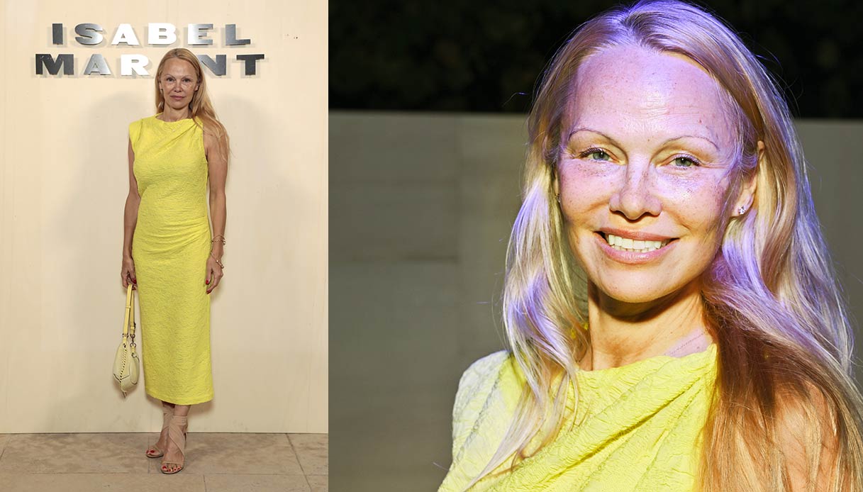 Pamela Anderson alla sfilata di Isabel Marant della Paris Fashion Week, ottobre 2023