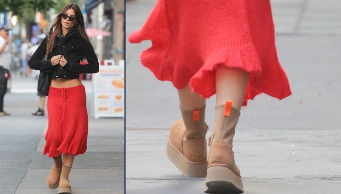 Emily Ratajkowski, street style a New York: gonnellone e UGG Classic Dipper