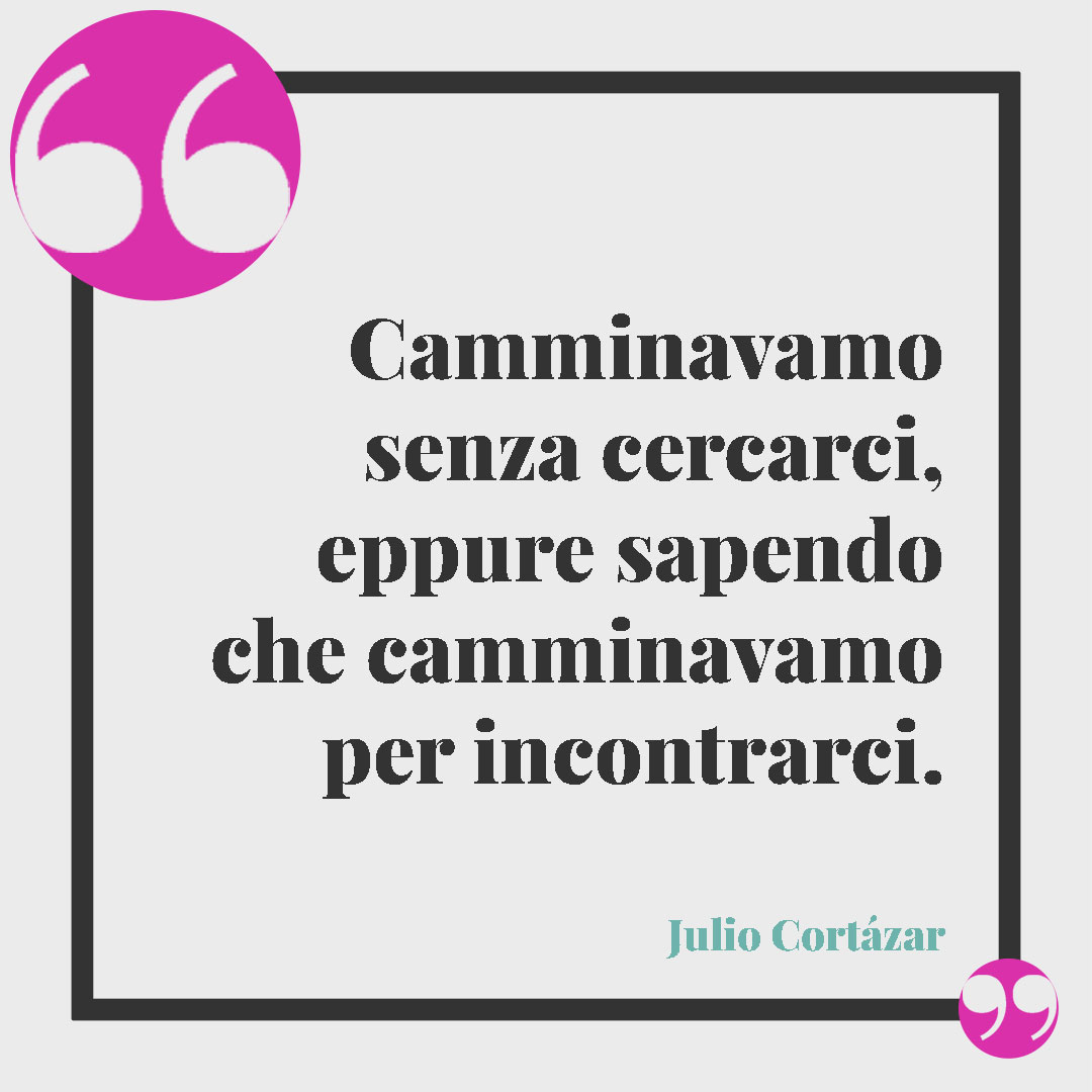 Frasi sul ritrovarsi. Camminavamo senza cercarci, eppure sapendo che camminavamo per incontrarci. (Julio Cortázar)