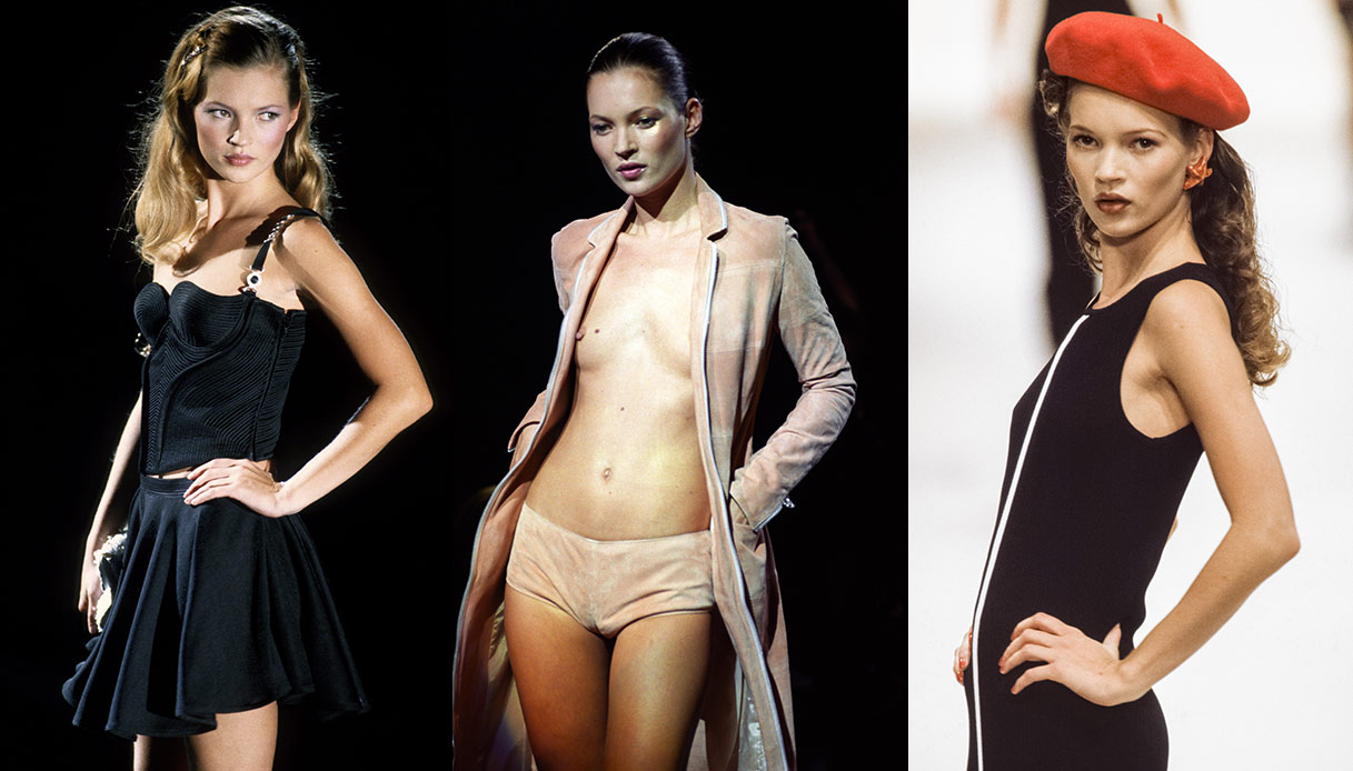 Kate Moss sfila in passerella negli anni '90