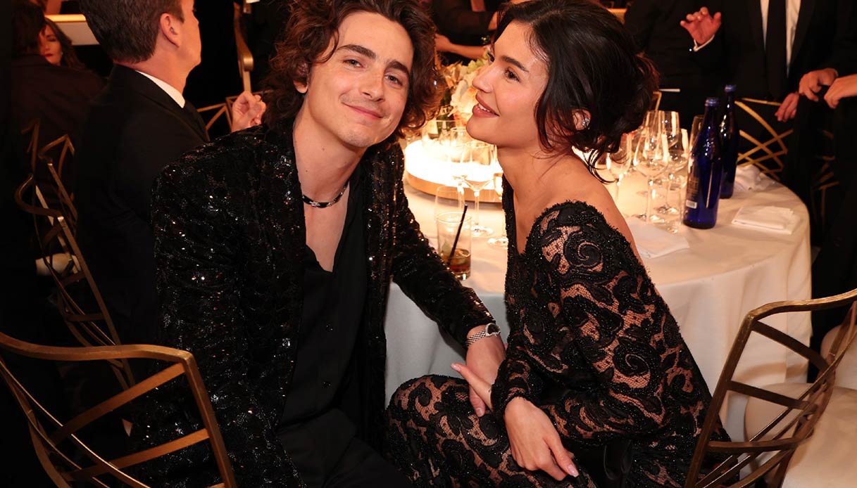 Timothee Chalamet e Kylie Jenner ai Golden Globe Awards, gennaio 2024