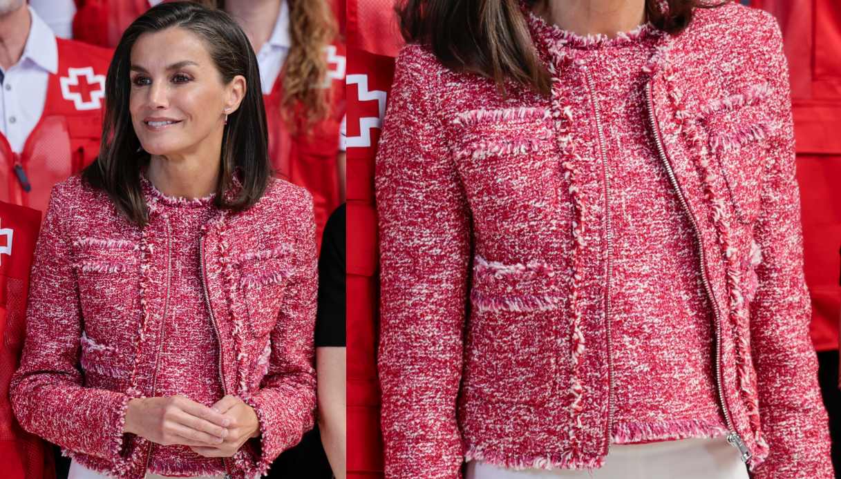 Letizia di Spagna con la giacca in tweed di Mango