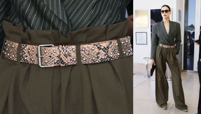 Irina Shayk, il look monocromatico verde militare a Cannes 2025
