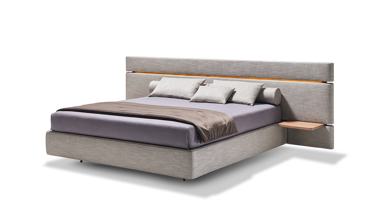 letto con retroilluminazione LED e testiera imbottita